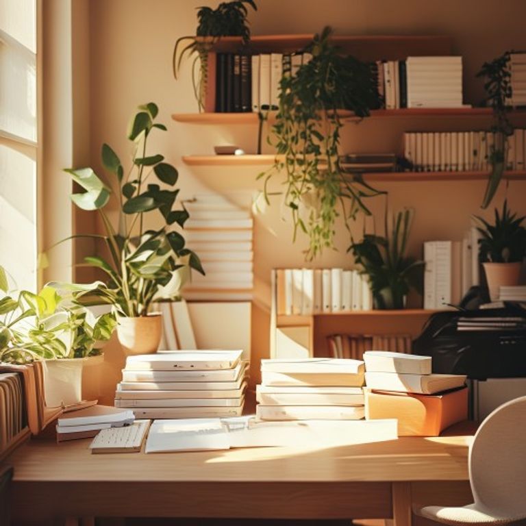 Kantoorruimte met plantjes en notitieblokken voor teamwerk